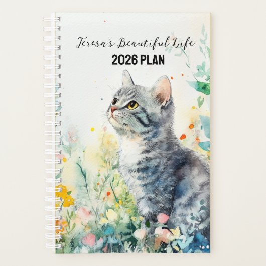 2026 Custom Planner | Floral Cat Planner (Devant)