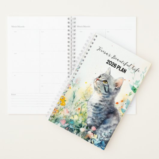 2026 Custom Planner | Floral Cat Planner (Devant avec enveloppe)