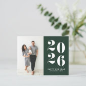 2026 Dark Green Bold Typography New Year Photo Feestdagenkaart (Staand voorkant)
