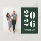2026 Dark Green Bold Typography New Year Photo Feestdagenkaart (Voorkant)