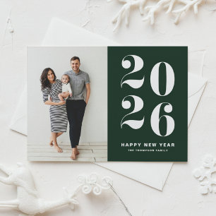 2026 Donkergroene vetgedrukte typografie Nieuwjaar Feestdagenkaart