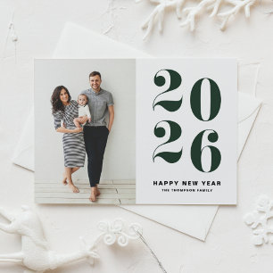 2026 Donkergroene Vette Typografie Nieuwjaars Foto Feestdagen Kaart
