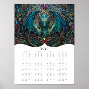 2026 Dragon Celtic Fantasy Art Volledige jaarkalen Poster