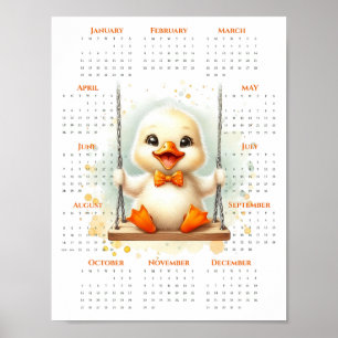 2026 Eén pagina kalender Cute Duckling op Schommel Poster