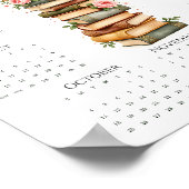 2026 Een-pagina Kalender Oude Boeken & Roze Rozen Poster (Hoek)