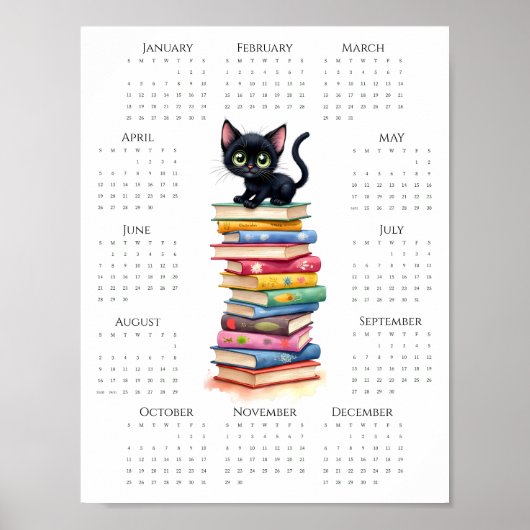 2026 Een-pagina kalender Zwarte Kat op Kleurrijke Poster (Voorkant)