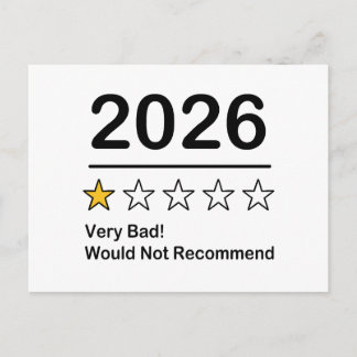 2026 één sterren beoordeling zeer slecht jaar aankondigingskaart