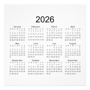 2026 Eenvoudige Minimalistische Kalender Foto Afdruk