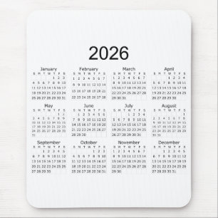 2026 Eenvoudige Minimalistische Kalender Muismat