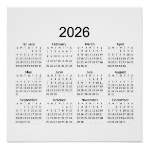 2026 Eenvoudige Minimalistische Kalender Perfect Poster