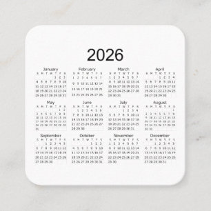 2026 Eenvoudige Minimalistische Kalender Vierkante Visitekaartje