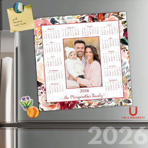 2026 Elegante Blush Bloemen Foto Magnetische Kalen