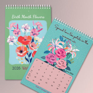 2026 Elegante geboorte maand bloemen muur Kalender