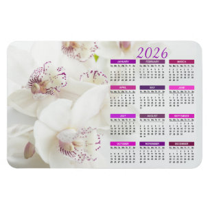 2026 Elegante Wit en Paarse Orchideeën Kalender Magneet