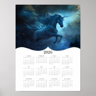 2026 Fantasy Blauwe Eenhoorn Voljaar Muur Kalender Poster