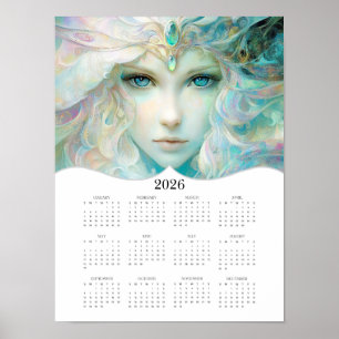 2026 Fantasy Dames Volledig Jaar Jaarlijkse Wandka Poster