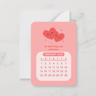 2026 Februari Maandelijkse Kawaii Motivatie Kalend Notitiekaartje