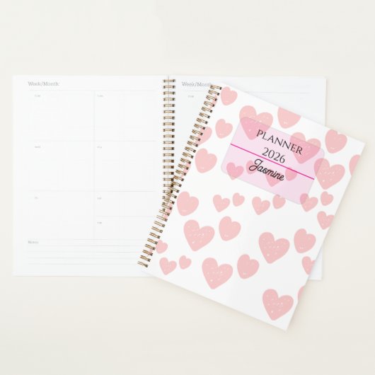 2026 Feminine Planner | Soft Pink Hearts & Elegant (Devant avec enveloppe)