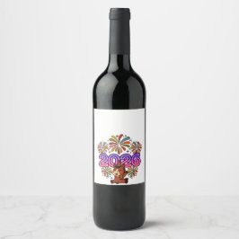 2026 Fireworks & Party Horse – Vibrant New Year Ce Wijn Etiket