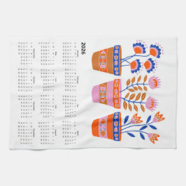 2026 Folk Art Cottagecore Bloempot Kalender Theedoek