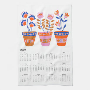 2026 Folk Art Cottagecore Bloempot Kalender Theedoek