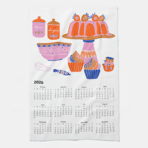 2026 Folk Art Cottagecore Cake Baking Kalender Theedoek