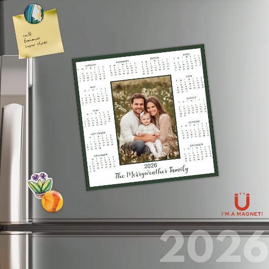2026 Forest Green Foto Magnetische Kalender