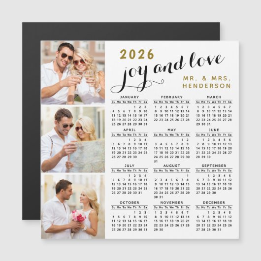 2026 Fotokalender Koelkast Magnet Zwart Goud Wit (Voorkant / Achterkant)