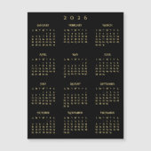 2026 Full Year Black Gold Yearly Calendar Magnet (Devant)