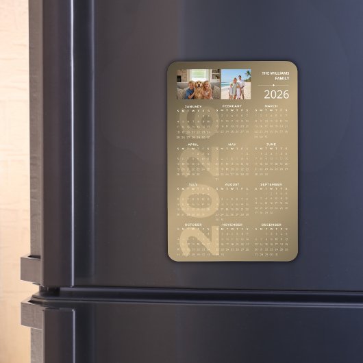 2026 Full Year Calendar Brown Personalised Photo Magneet