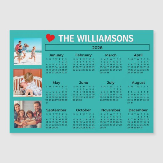 2026 Fun Colorful Calendar Photo Collage Magnet (Devant)