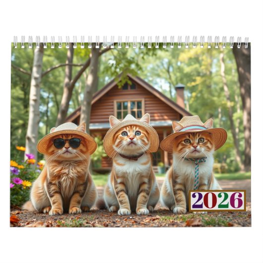 2026 Funny Cats in Preppy Attire and Hats Kalender (Hoes)