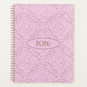 2026 Gebrandschilderde Roos: Gouden Roos op Roze Planner