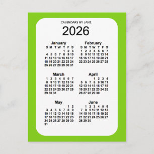 2026 Geel Groen 6-maandenlang mini-kalender door J Briefkaart