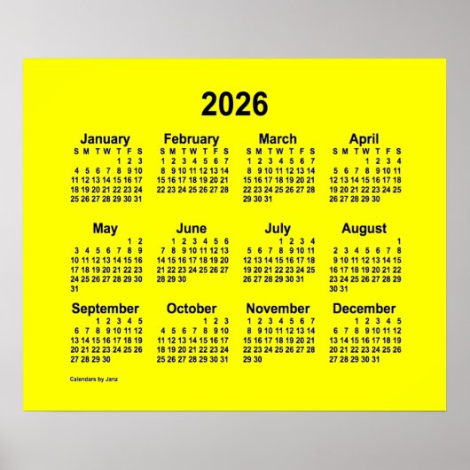 2026 Gele Kalender van Janz Print (Voorkant)