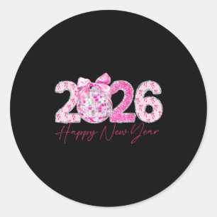 2026 Gelukkig Nieuwjaar Boog Patch Disco Bal  Ronde Sticker