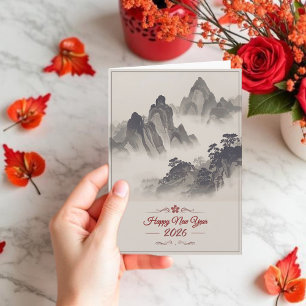 2026 Gelukkig Nieuwjaar Chinese Inktberg Feestdagen Kaart