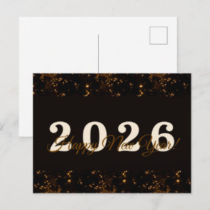 2026, Gelukkig Nieuwjaar! goud Glitter zwarte acht Briefkaart