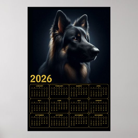 2026 German Shepherd Calendar – Bold Portrait  Poster (Voorkant)
