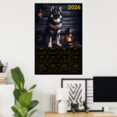 2026 German Shepherd Calendar Rustic Cabin Poster (Thuiskantoor)