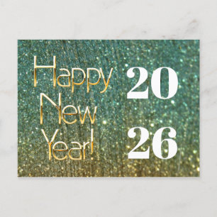 2026, Gold Green Glitter Gelukkig Nieuwjaar Briefkaart