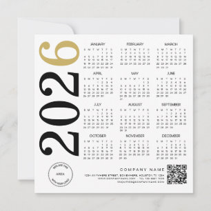 2026 Gold White Calendar Logo QR Code Zakelijk Feestdagenkaart