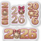 2026 Golden Disco Ball New Year Sticker Set (Devant)