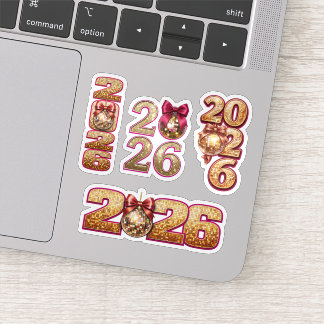 2026 Golden Disco Ball New Year Sticker Set