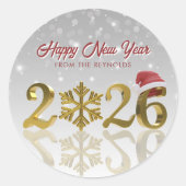 2026 Golden New Year with Snowflake and Santa Hat Ronde Sticker (Voorkant)