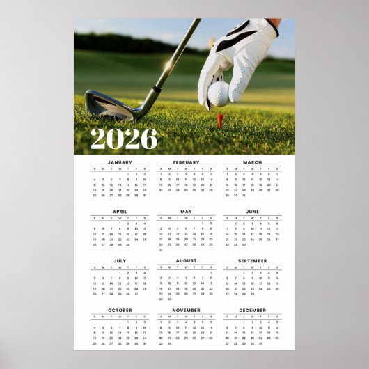 2026 Golf Calendar with Tee-Off Photography Poster (Voorkant)