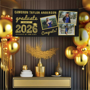 2026 Goud Schets 3 Foto Collage Moderne Afstudeerf Spandoek