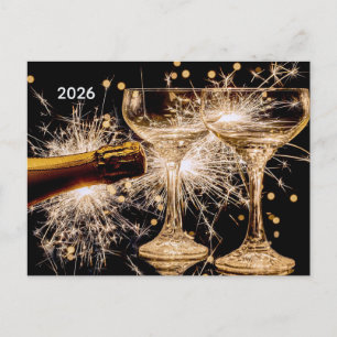 2026 Gouden/Zwarte Champagneglazen Feestdagenkaart