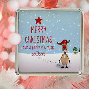2026 Grappige Rendier Kerst Nieuwjaar Boom Metalen Ornament