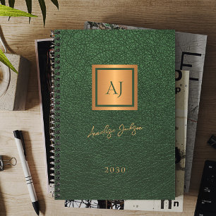 2026 Groene gouden monogram script naam elegant Planner